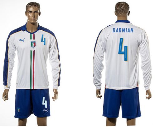 Italy #4 Darmian White Away Long Sleeves Soccer Country Jersey